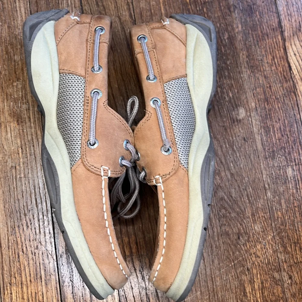 Sperry topsider boat shoes tan leather preppy men’s 8
